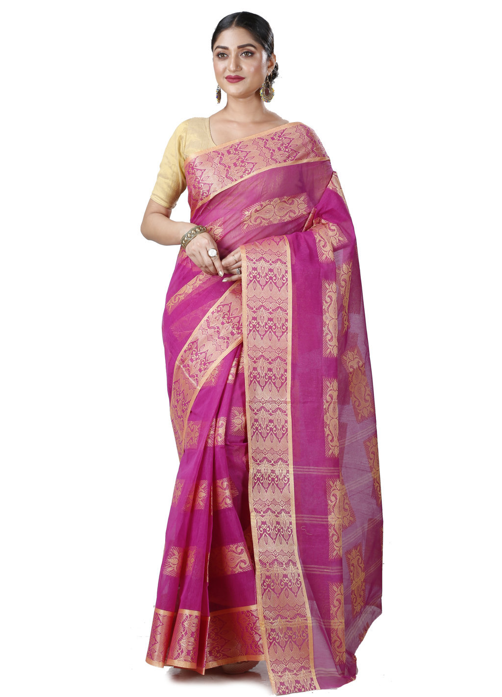 Purple Pure Cotton Strip Suparna Tant Saree (162)